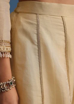 Beige Embroidered Kurta Palazzo With Dupatta