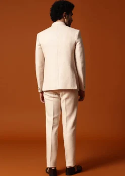 Beige Embroidered Silk Jodhpuri Suit For Men