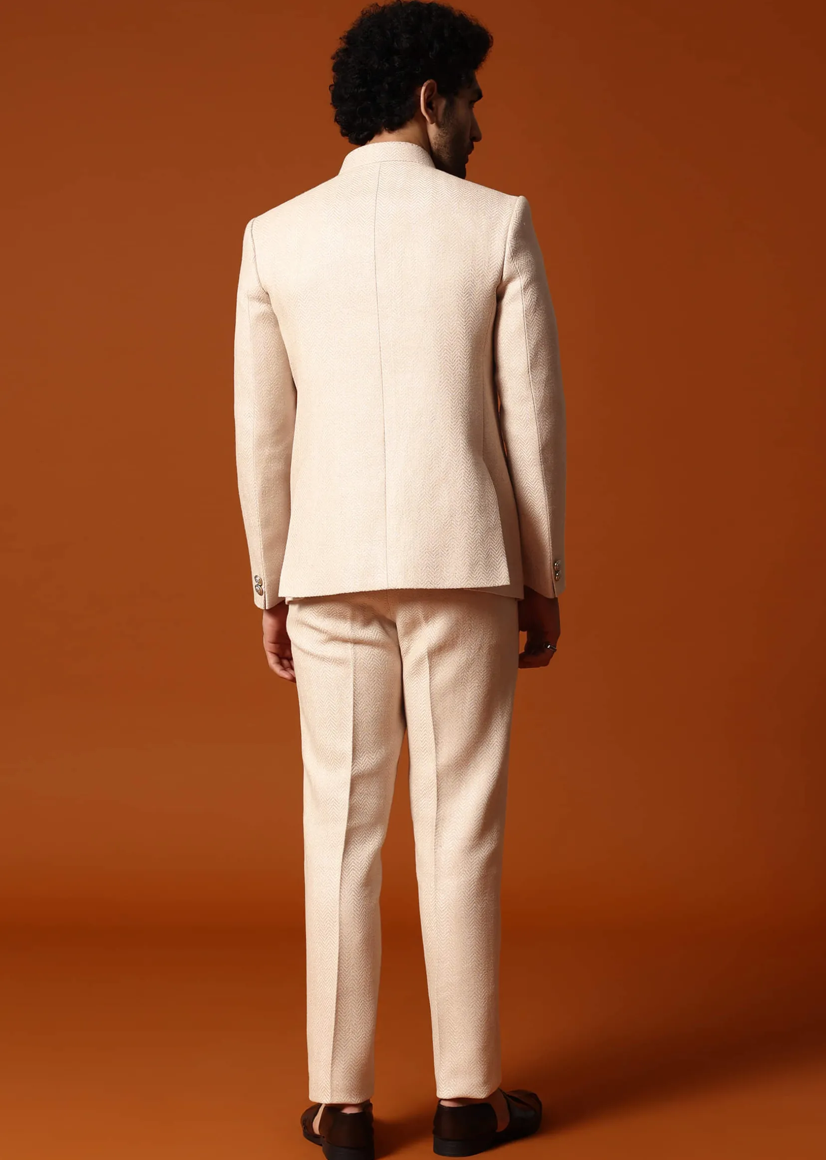 Beige Embroidered Silk Jodhpuri Suit For Men