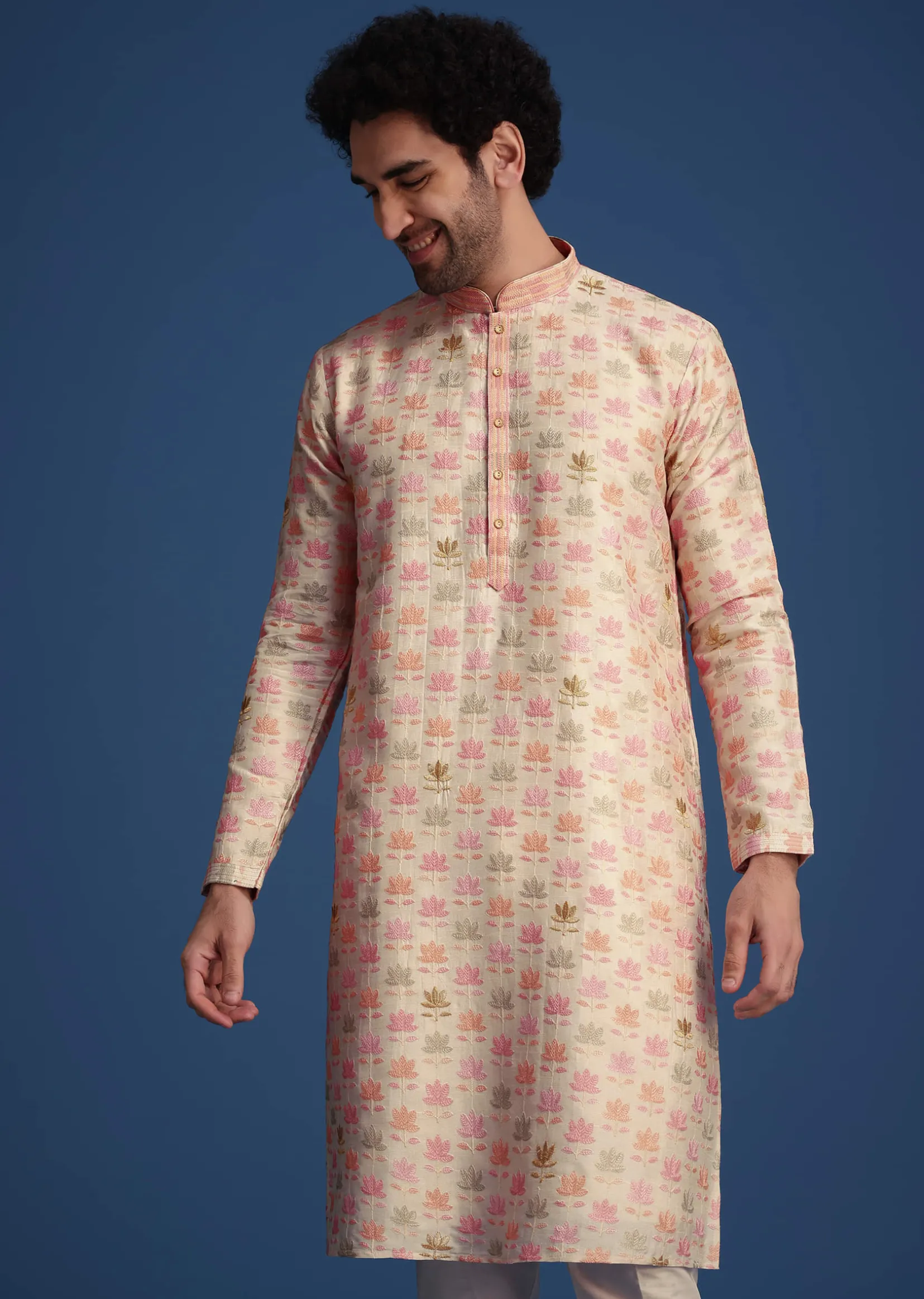 Beige Floral Printed Kurta Set