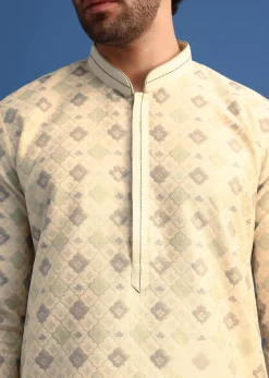 Beige Foil Print Kurta Set