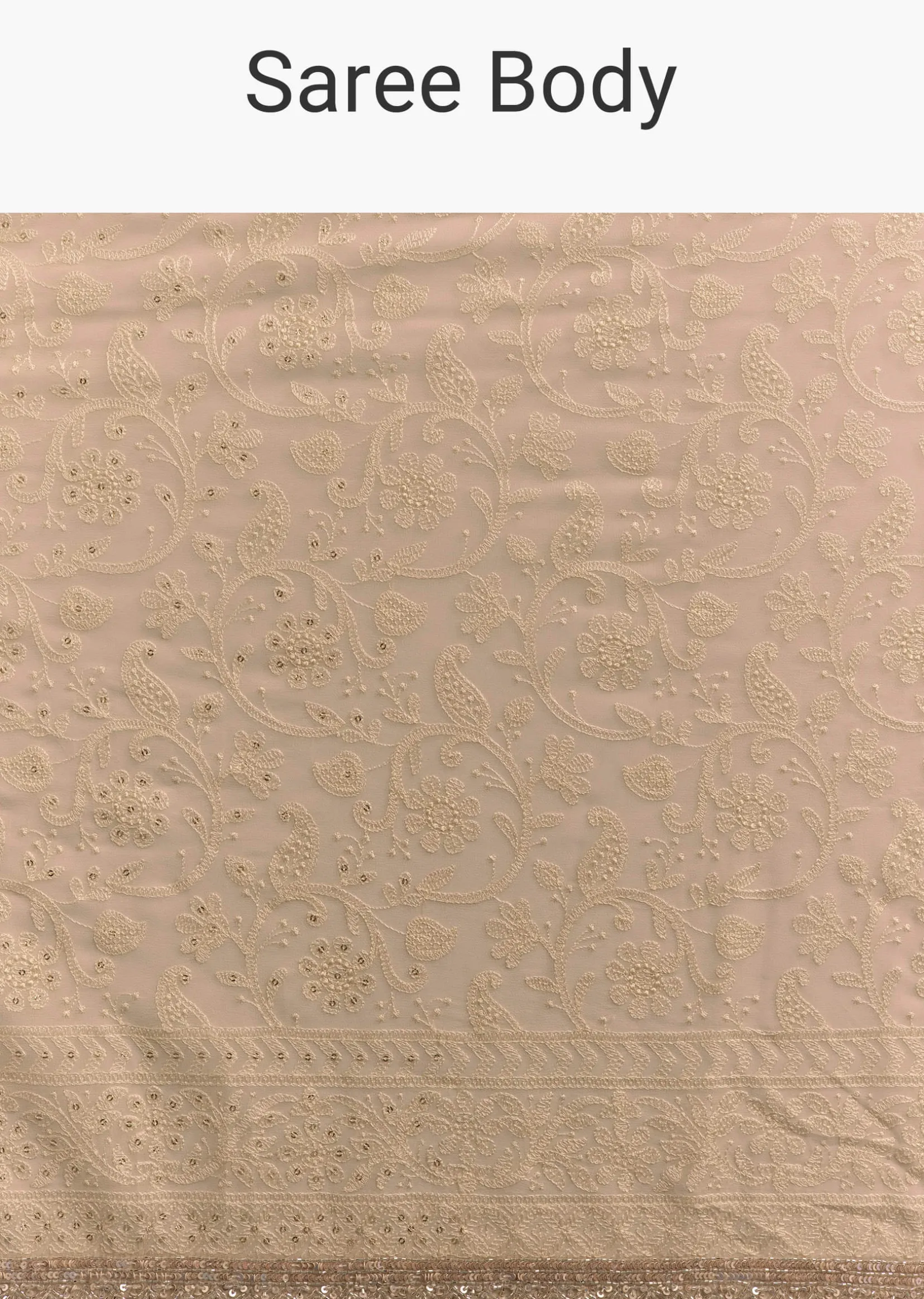 Beige Georgette Chikankari Saree With Stone And Cutdana Work