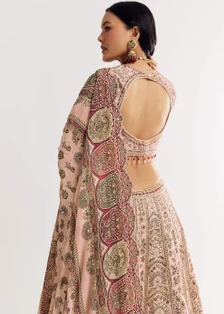 Beige Georgette Printed V Neckline Lehenga With Crepe Dupatta