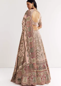 Beige Georgette Printed V Neckline Lehenga With Crepe Dupatta