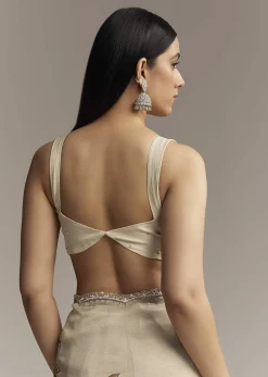 Beige Georgette Tissue Saree With Painted Florals And Sequin Embroidery