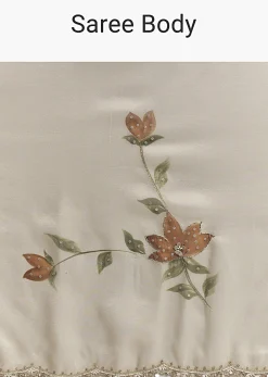 Beige Georgette Tissue Saree With Painted Florals And Sequin Embroidery