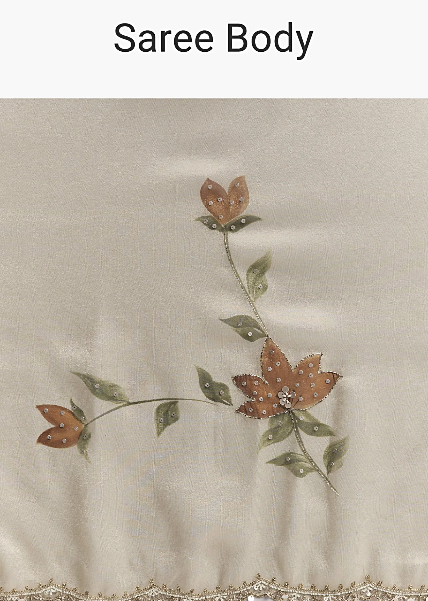 Beige Georgette Tissue Saree With Painted Florals And Sequin Embroidery