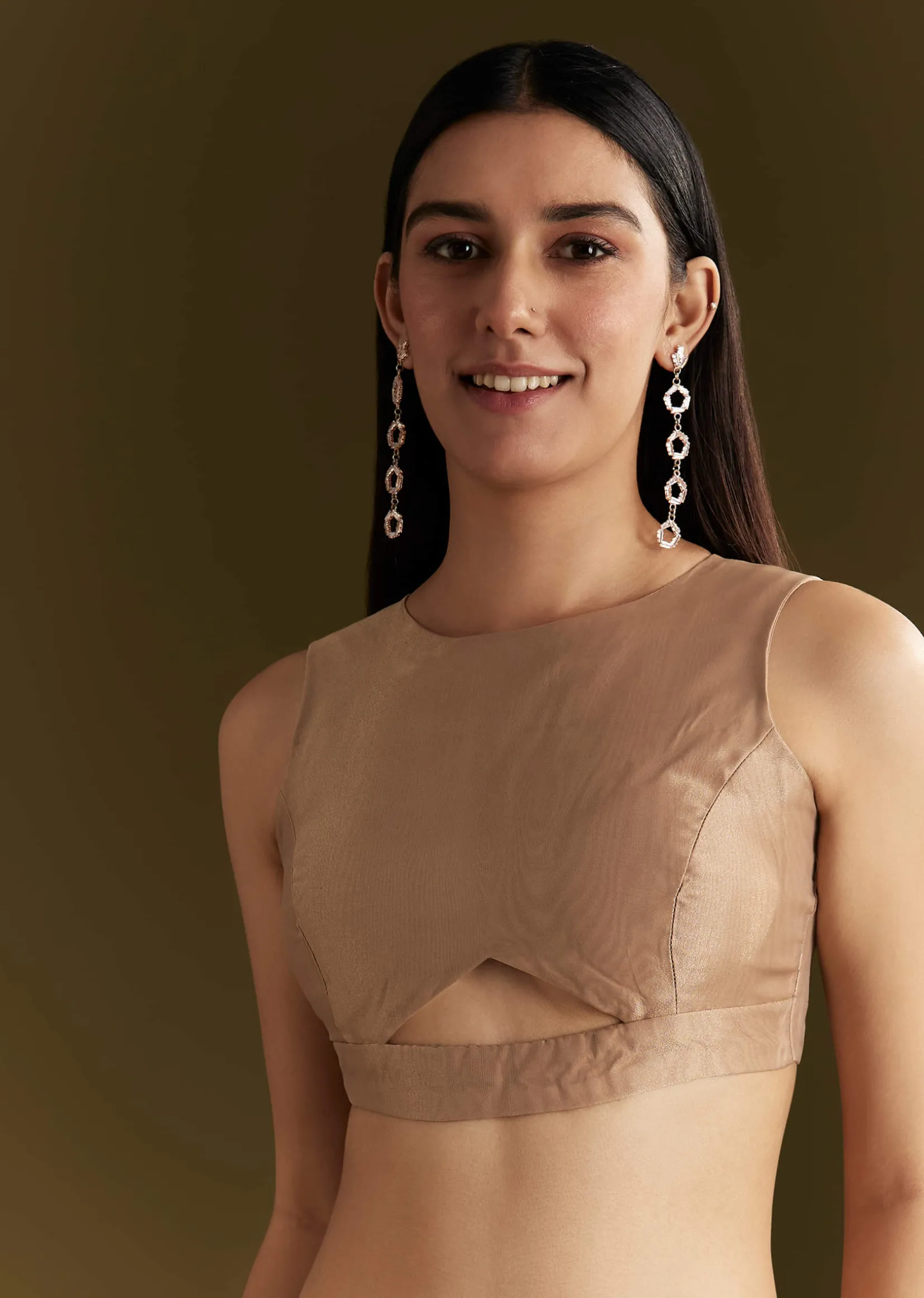 Beige Glass Tissue Embroidered Saree With Scallop Border