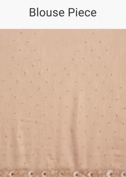 Beige Glass Tissue Saree With Moti Cutdana And Sequins Embroidery And Scallop Border