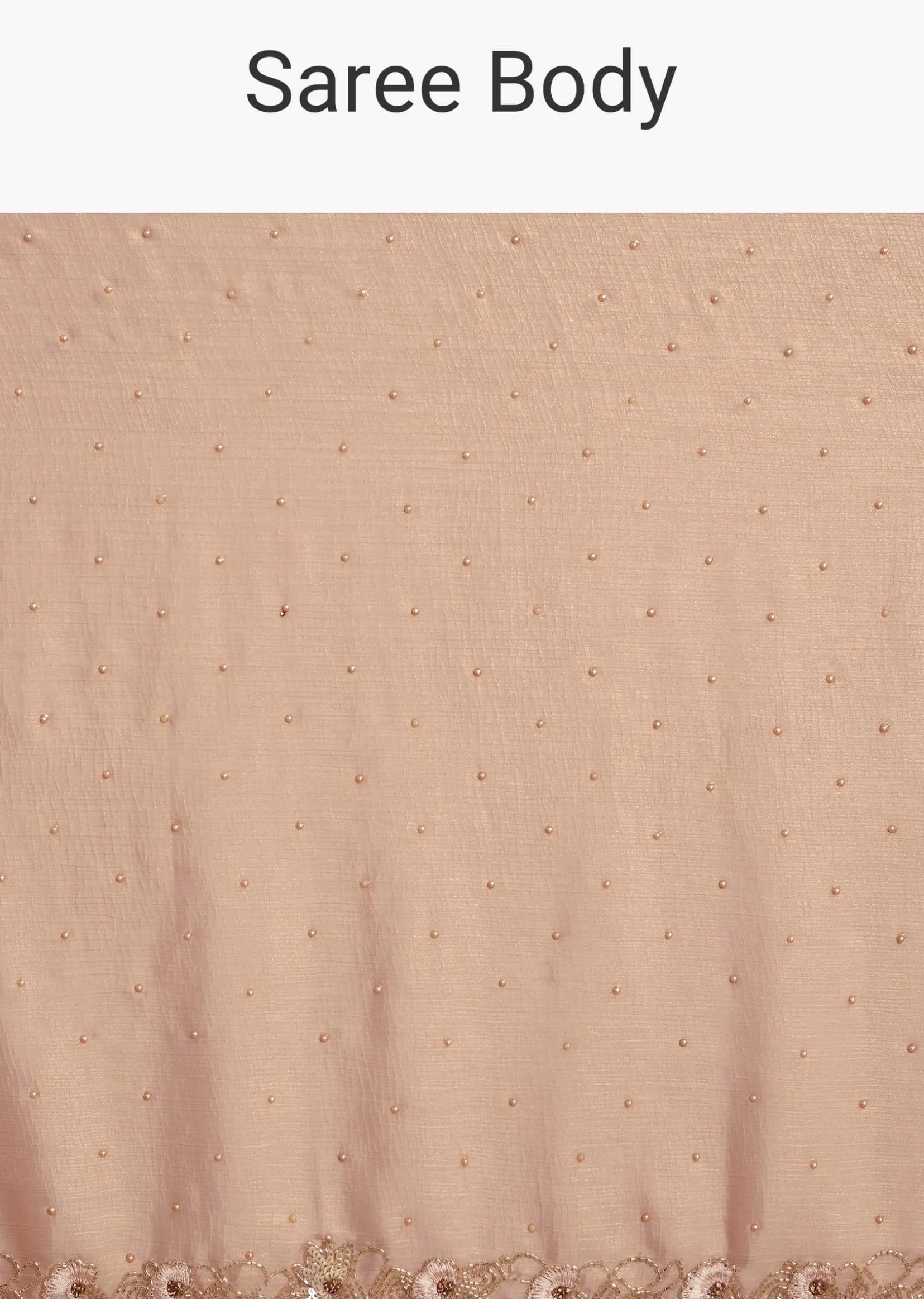 Beige Glass Tissue Saree With Moti Cutdana And Sequins Embroidery And Scallop Border
