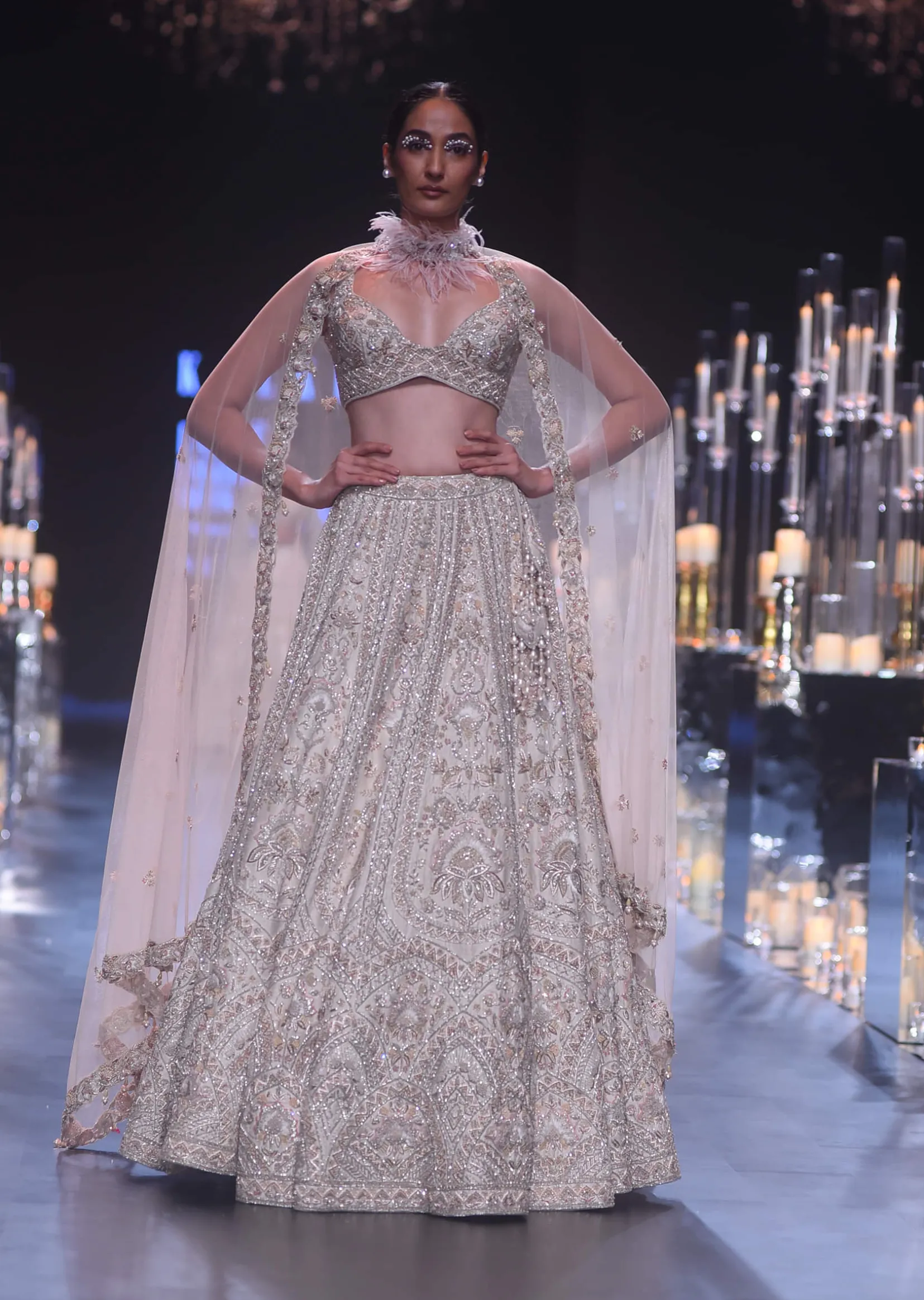 Beige Gold Bridal Lehenga Set With Zardozi Embroidery And Cutwork Detail