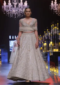 Beige Gold Bridal Lehenga Set In Raw Silk With Bead Embroidery