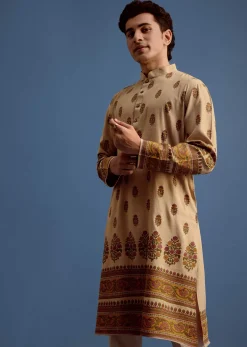 Beige Hand Block Printed Kurta Set