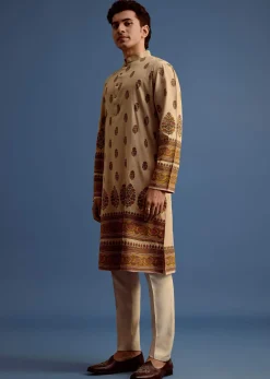 Beige Hand Block Printed Kurta Set