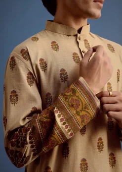 Beige Hand Block Printed Kurta Set