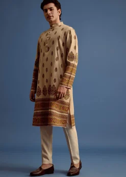 Beige Hand Block Printed Kurta Set