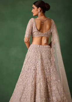 Beige Hand Embroidered Floral Lehenga With Blouse And Dupatta