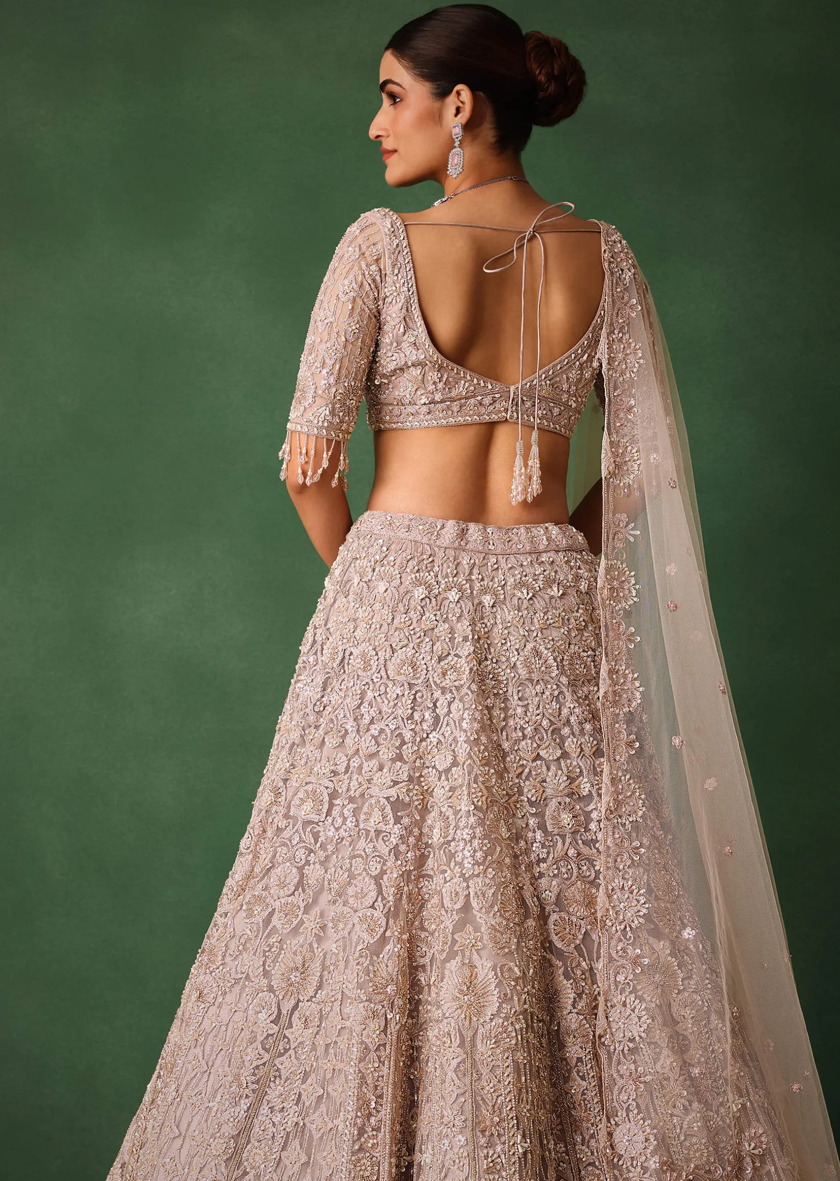 Beige Hand Embroidered Floral Lehenga With Blouse And Dupatta