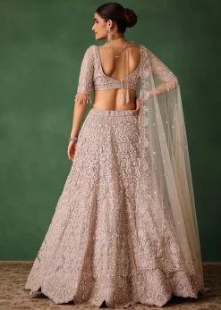 Beige Hand Embroidered Floral Lehenga With Blouse And Dupatta