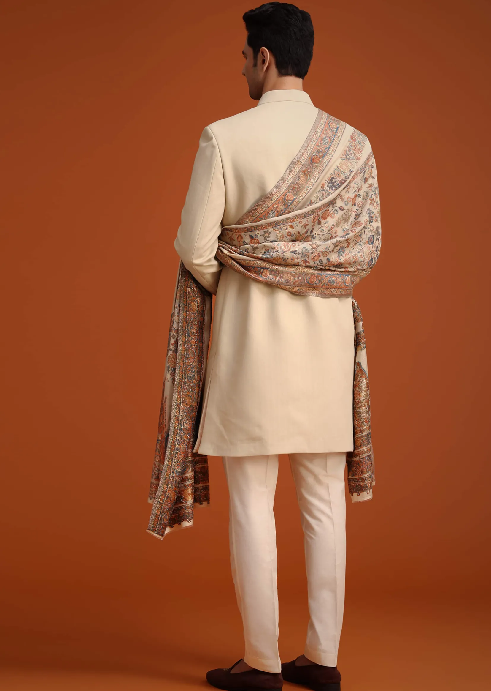 Beige Hand Embroidered Indo Western Set With Dupatta