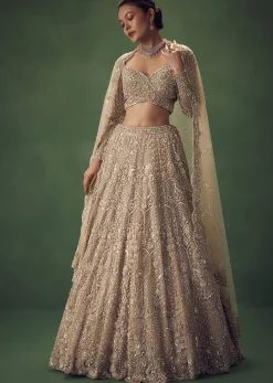 Beige Hand Embroidered Sequin Work Lehenga Set