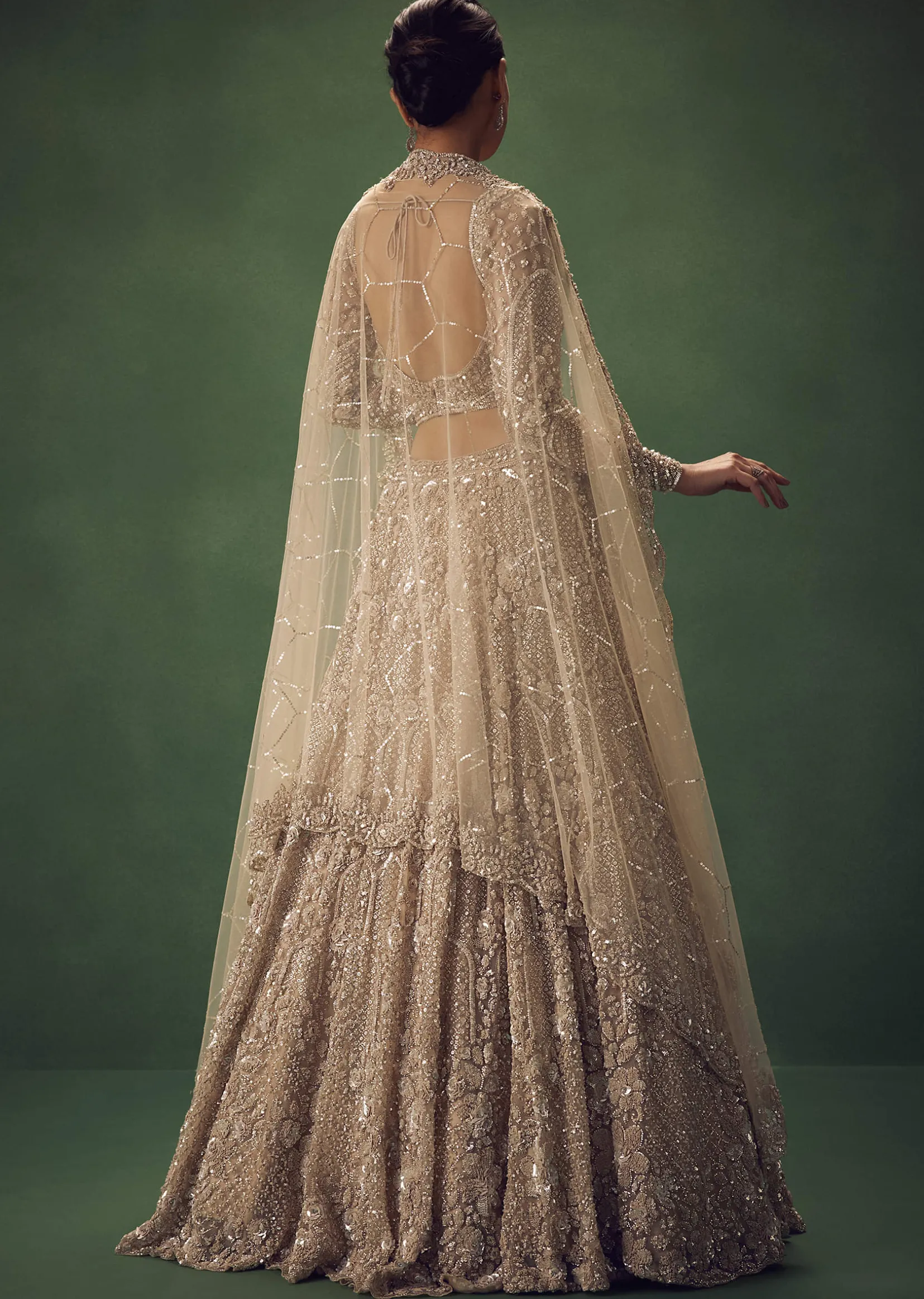 Beige Hand Embroidered Sequin Work Lehenga Set