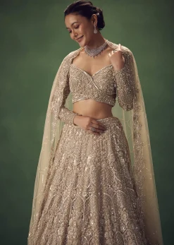 Beige Hand Embroidered Sequin Work Lehenga Set