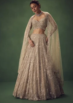 Beige Hand Embroidered Sequin Work Lehenga Set