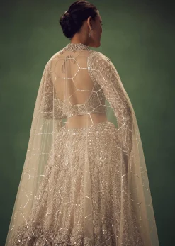 Beige Hand Embroidered Sequin Work Lehenga Set