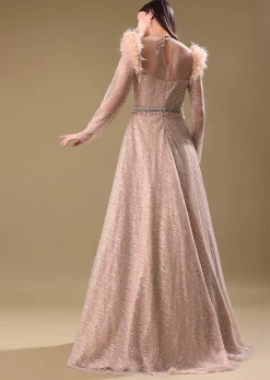 Beige Hand Embroidered Sequins Gown