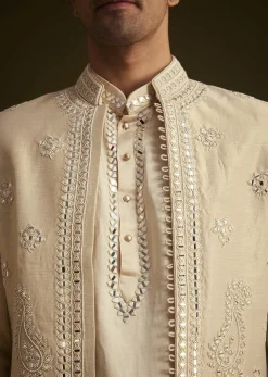 Beige Hand Embroidered Sherwani Set