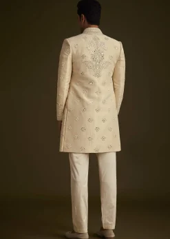 Beige Hand Embroidered Sherwani Set