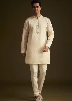 Beige Hand Embroidered Sherwani Set