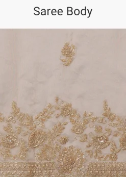 Beige Ivory Tissue Saree With Velvet Embroidered Blouse
