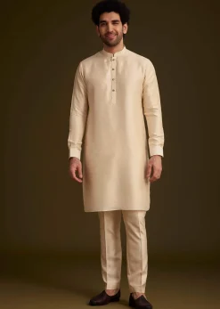 Beige Jacquard Nehru Jacket Set