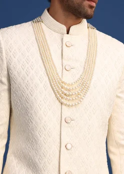 Beige Jacquard Sherwani And Kurta Set