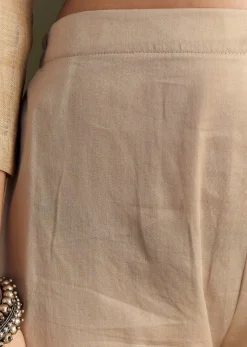 Beige Jamdani Cotton Kurta Pant Set With Zari Dupatta