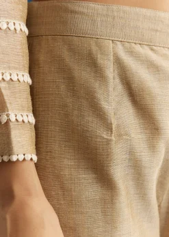 Beige Jamdani Kurta Set With Thread And Sequins Work
