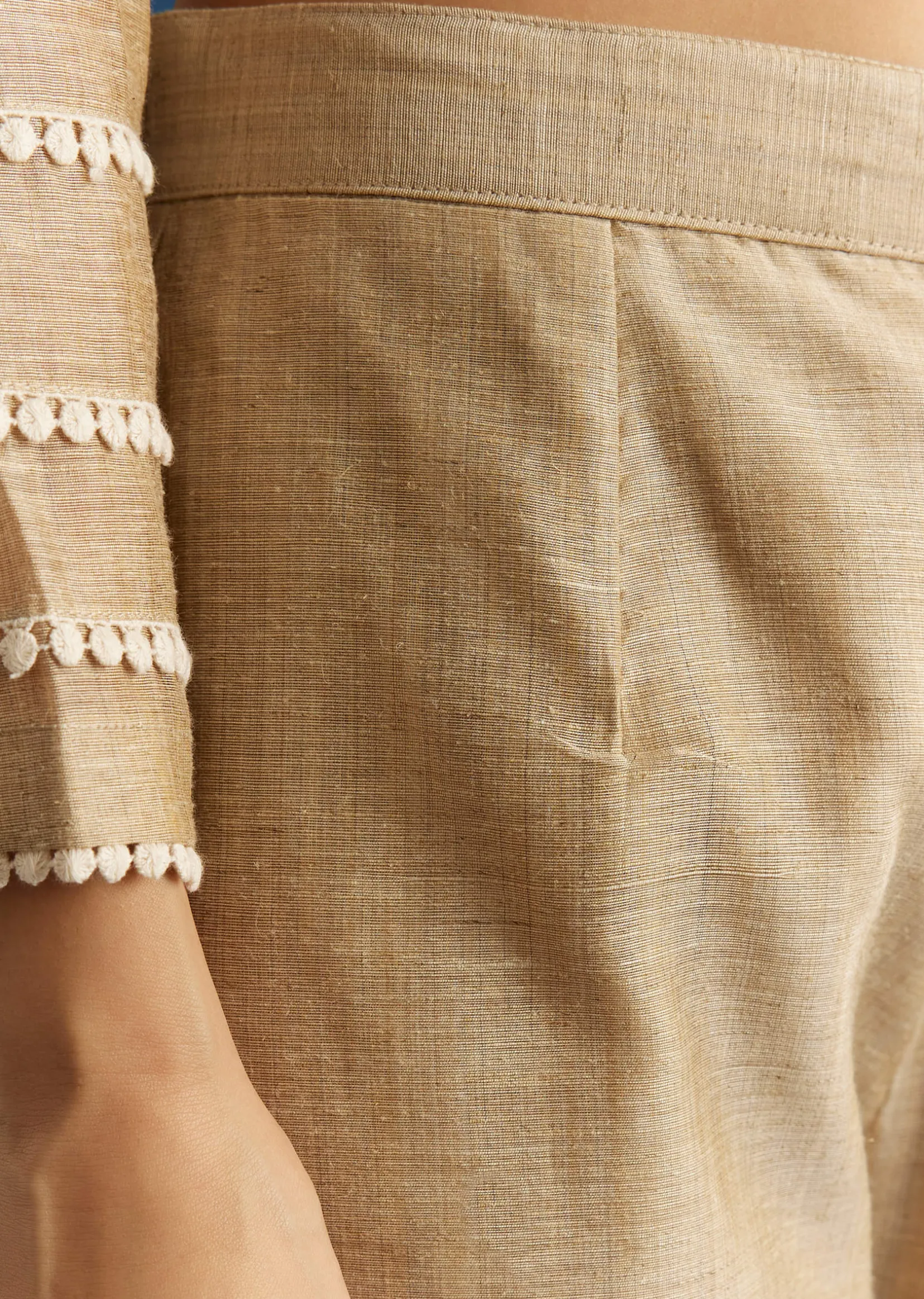 Beige Jamdani Kurta Set With Thread And Sequins Work