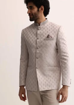 Beige Jodhpuri Suit With Self Work Embroidery For Men