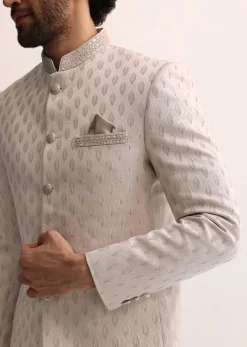 Beige Jodhpuri Suit With Self Work Embroidery For Men