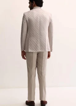 Beige Jodhpuri Suit With Self Work Embroidery For Men