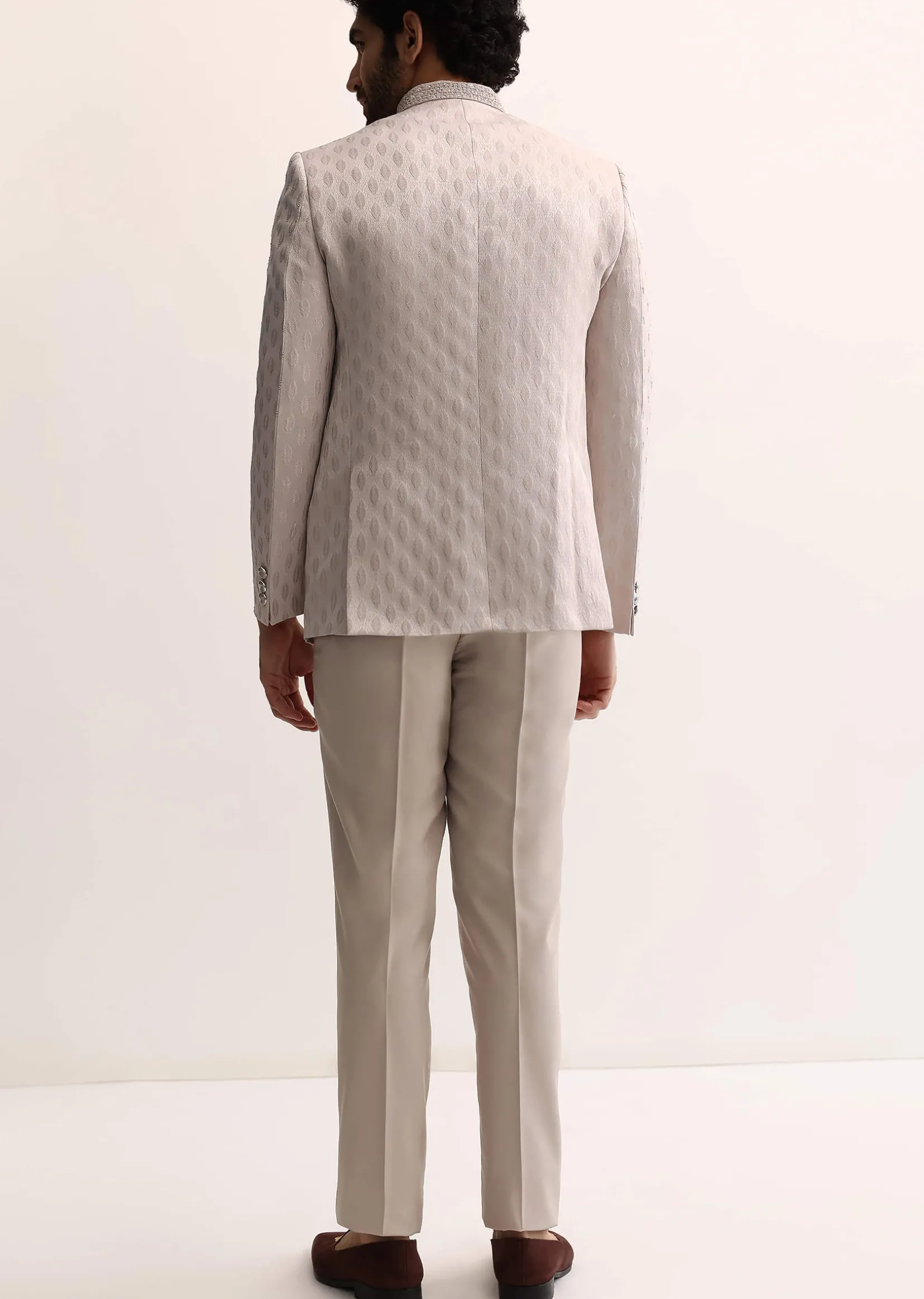 Beige Jodhpuri Suit With Self Work Embroidery For Men