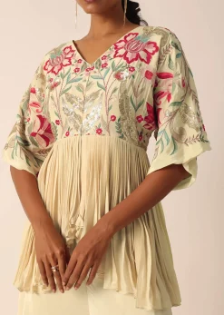 Beige Kurta And Palazzo Set With Bead Work