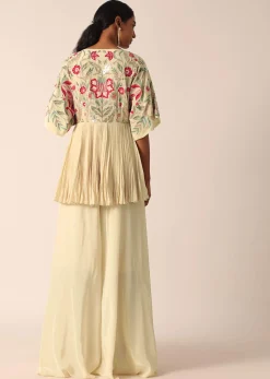 Beige Kurta And Palazzo Set With Bead Work