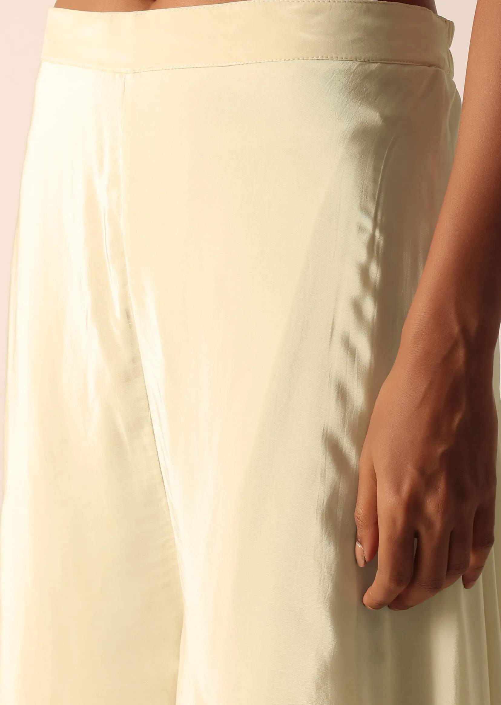Beige Kurta And Palazzo Set With Bead Work