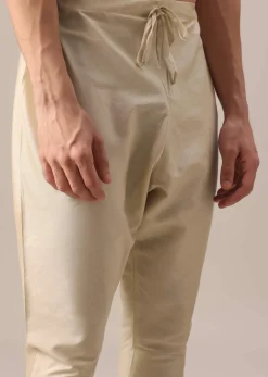 Beige Kurta Set In Silk With Floral Prints