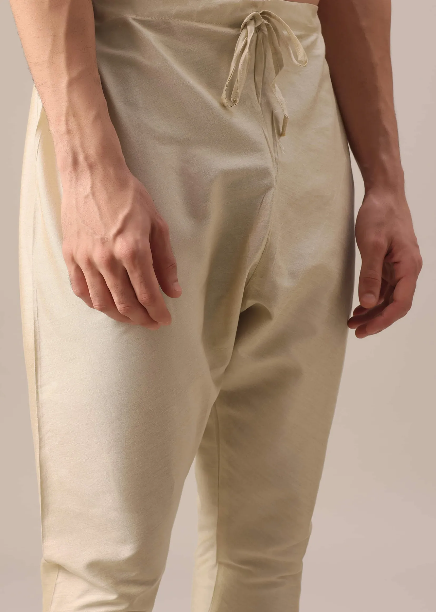Beige Kurta Set In Silk With Floral Prints