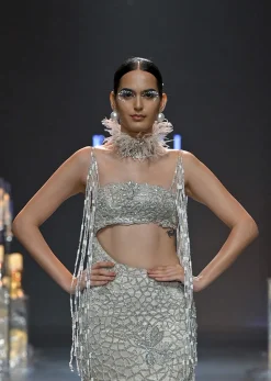 Beige Layered Balloon Gown With Asymmetric Cut