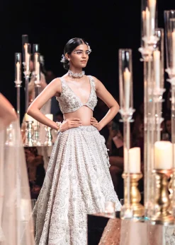 Beige Lehenga Set In Raw Silk With Zardozi Work And Heavy Embroidery